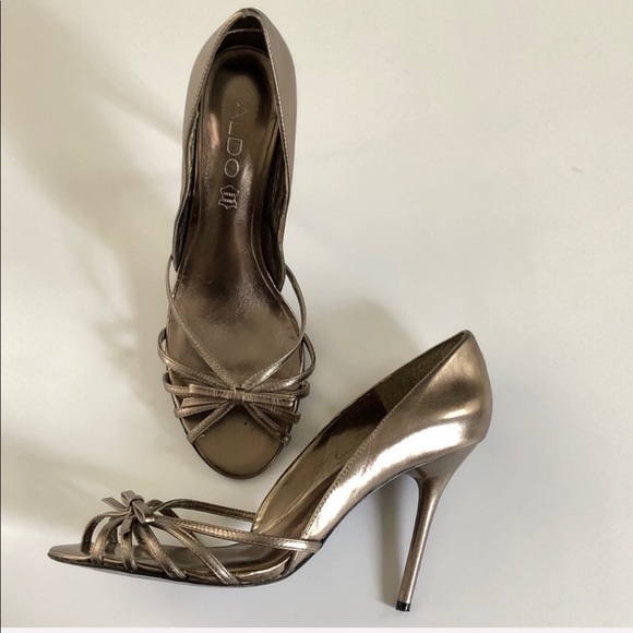 bronze open toe heels